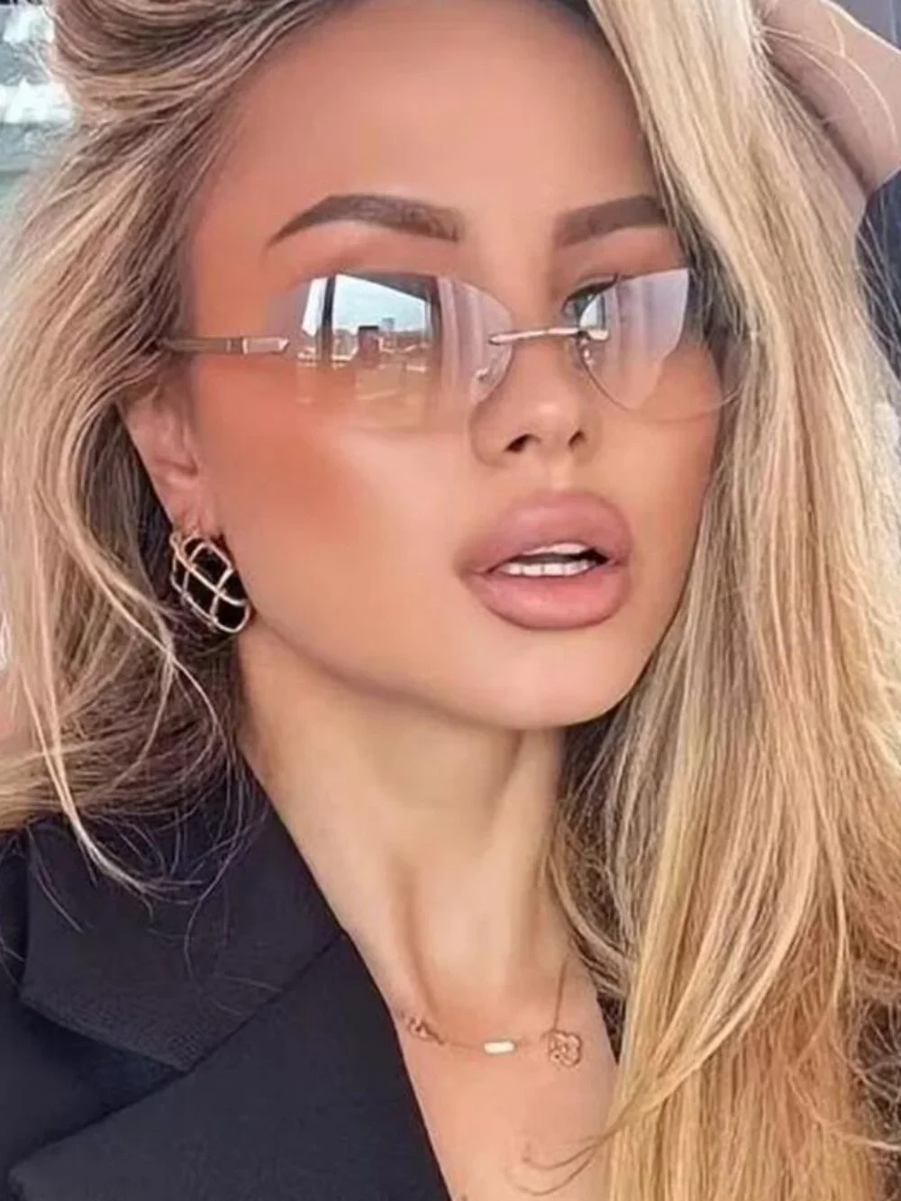 Retro  Rimless Oval Sunglasses